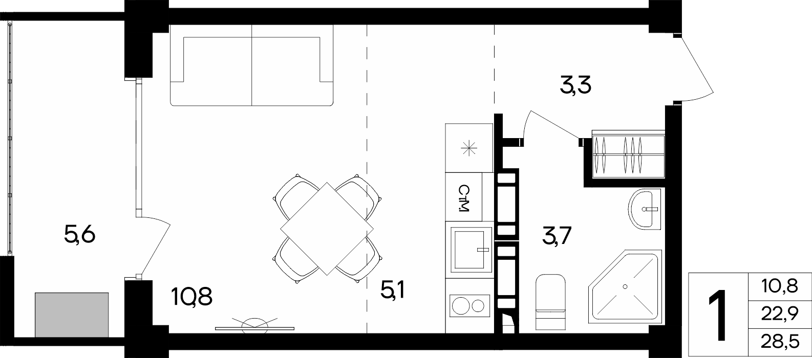 1-к, 28.5 м² · Альморе