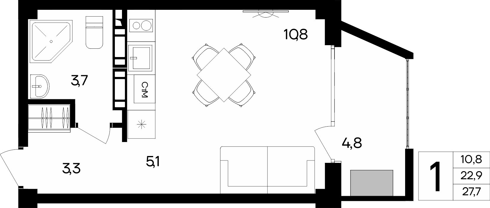 1-к, 27.7 м² · Альморе