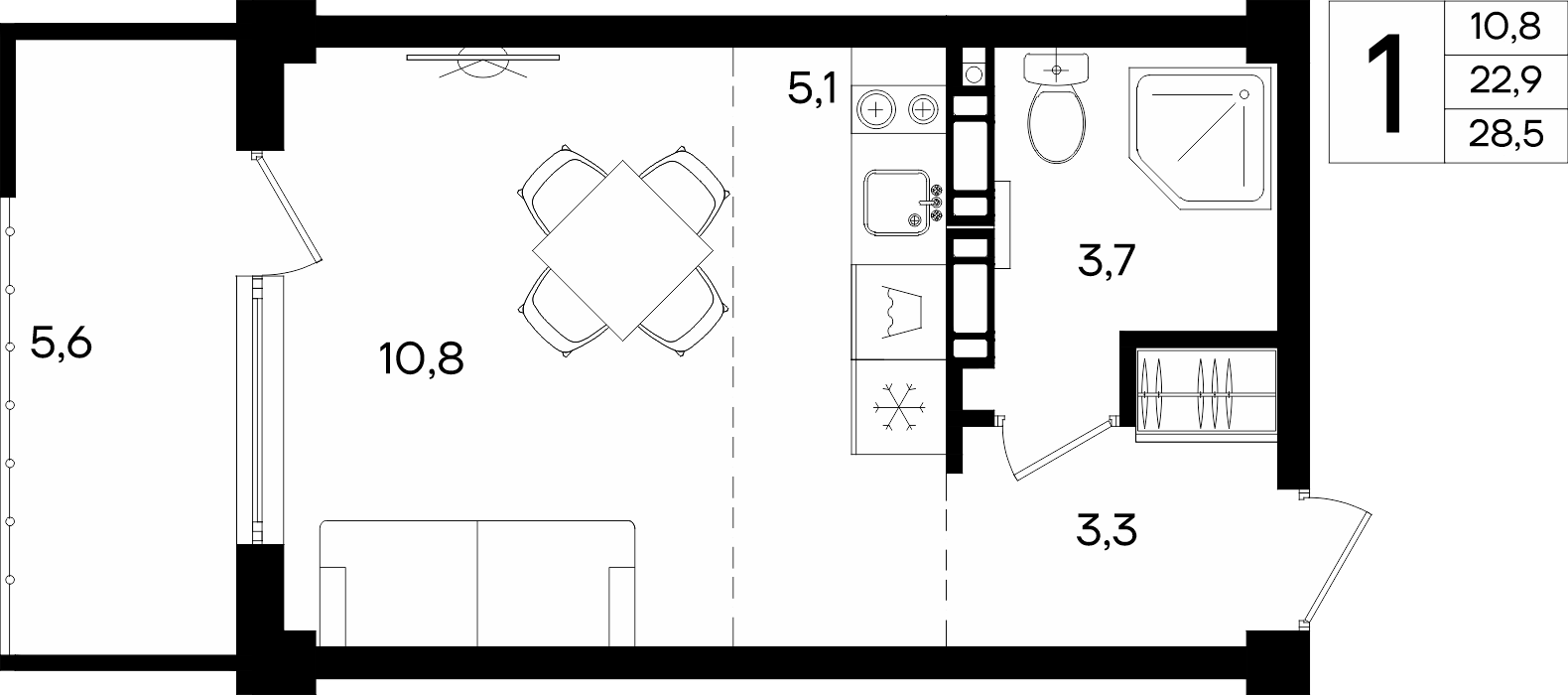 1-к, 28.5 м² · Альморе