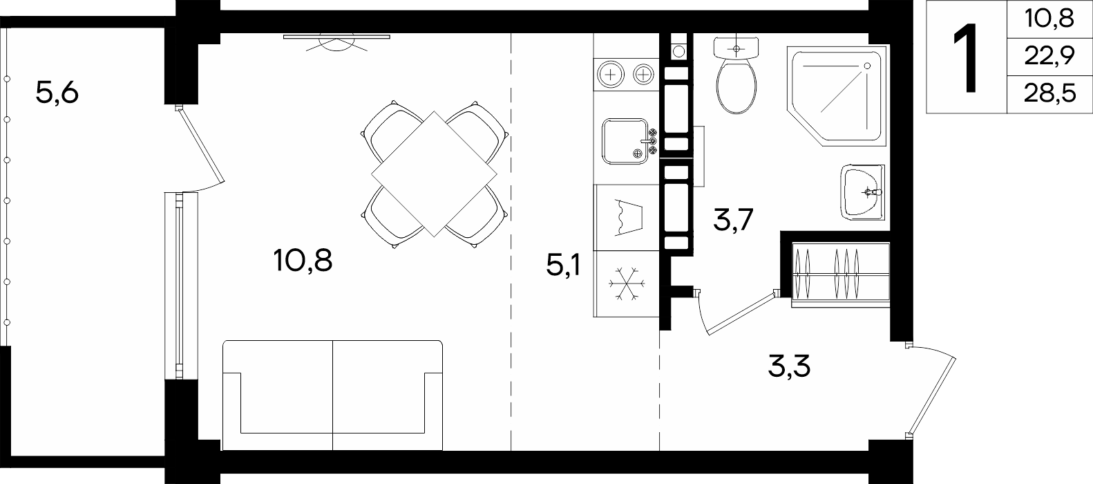 1-к, 28.5 м² · Альморе