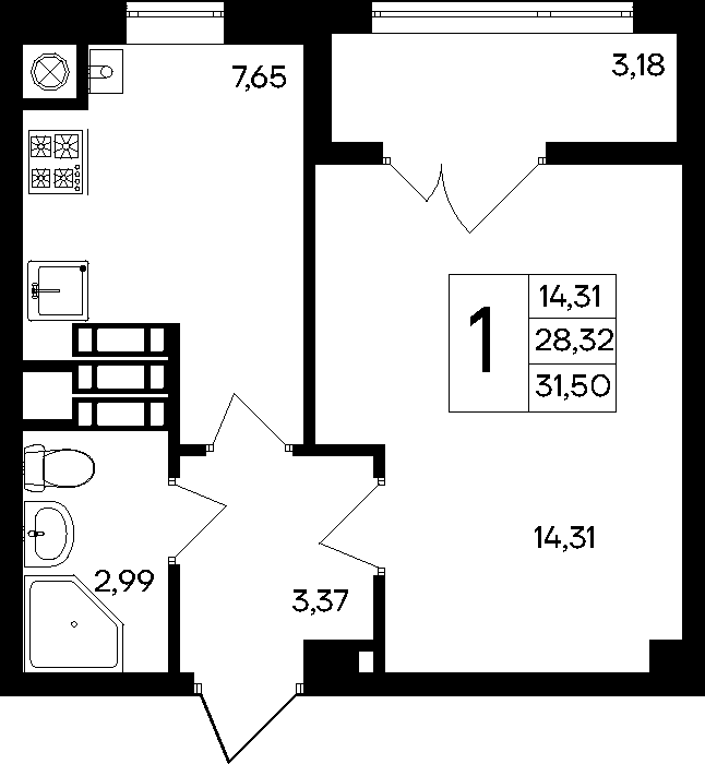 1-к, 31.5 м² · Парковые кварталы