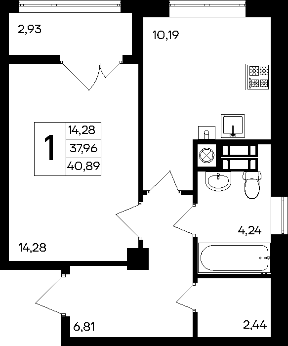 1-к, 40.89 м² · Парковые кварталы