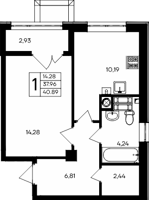 1-к, 40.89 м² · Парковые кварталы